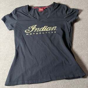 Indian Motorcycle Women's Script Logo V-Neck T-Shirt Black 1581